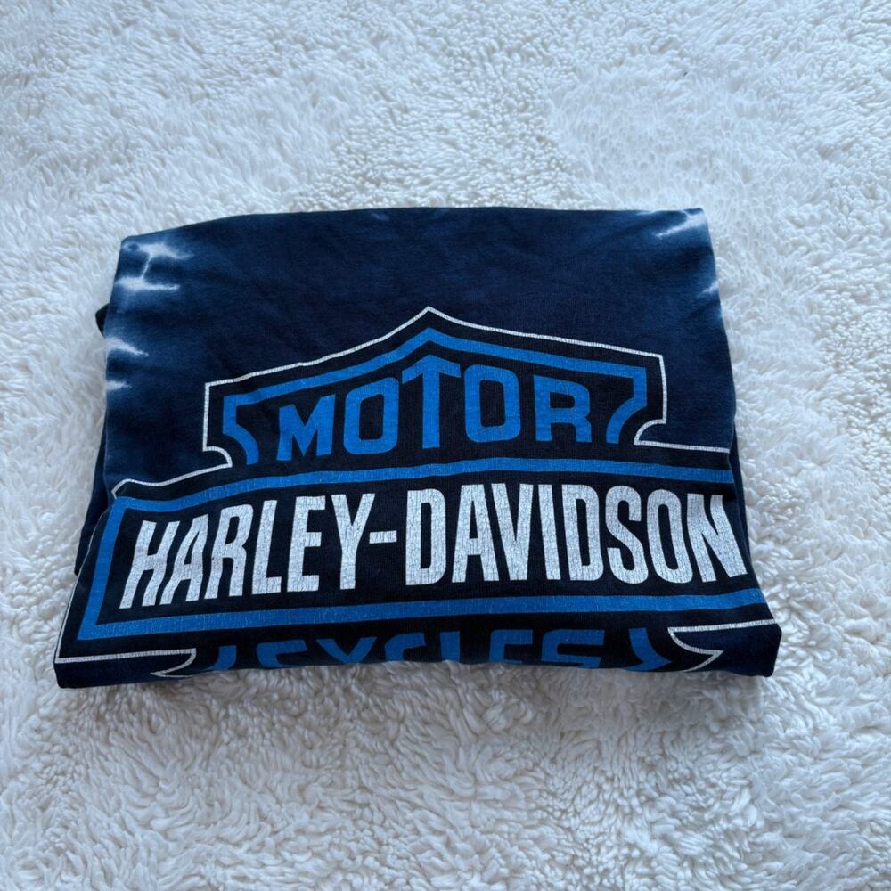 VTG Harley Davidson Men Long Sleeve Blue Tie Dye T-shirt Y2K Streetwear Biker XL